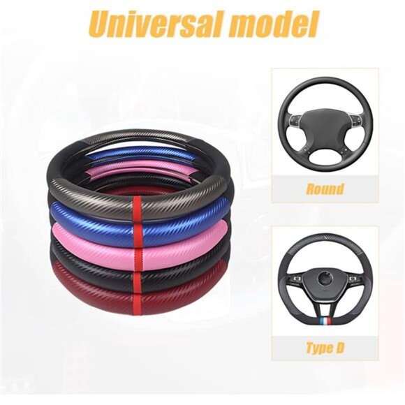 Carbon Fiber Steering Wheel Cover, Universal 15 inch Breathable Anti Slip, Black - Picture 3 of 7
